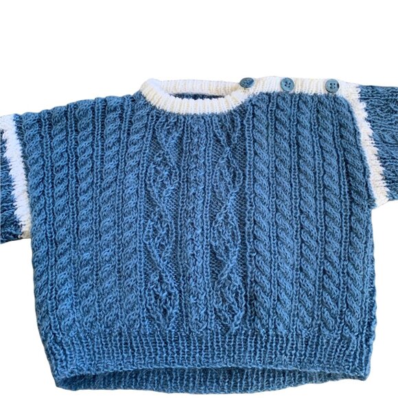 Vintage Hand Knit Powder Blue Soft Sweater - Picture 2 of 5